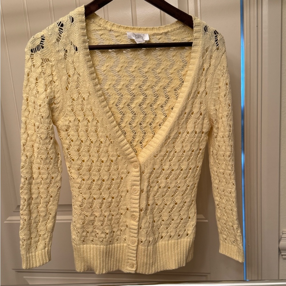 Vintage LOFT butter yellow Cardigan with Cable Knit and Ribbed Details- XS